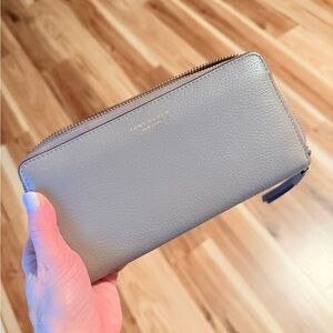 Tory Burch Taupe Leather Zip Wallet